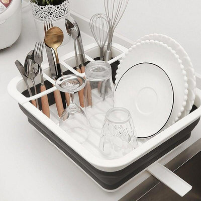 可摺疊晾碗架碗碟籃架帶排水板餐具放碗筷瀝水架洗菜籃收納層架