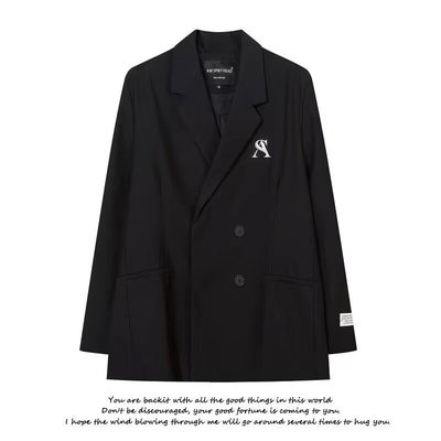 【M-2XL】男士百搭時尚長袖西裝上衣春季黑色高級感帥氣肩墊西裝外套  滿599免運