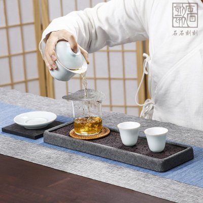 日式烏金石茶盤大號家用客廳石頭干泡茶臺托盤功夫茶具批發