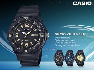 CASIO 卡西歐 手錶專賣店 MRW-200H-1B3 男錶 樹脂錶帶 100米防水 日和日期顯示