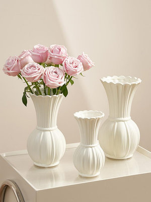 奶油風陶瓷花瓶白色高級感水養玫瑰插花復古法式客廳餐桌擺件藝術台北有個家