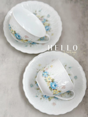 日本 Hoya豪雅花卉浮雕骨瓷咖啡杯 玫瑰花咖啡杯