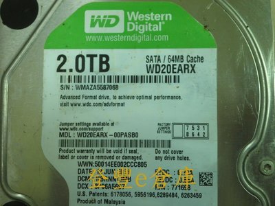 【登豐e倉庫】 YF244 WD20EARX-00PASB0 2TB SATA3 硬碟
