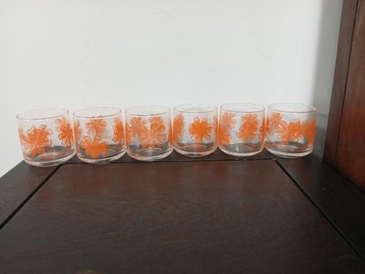 (日本生活用品)東洋硝子橘色彩繪花卉紋玻璃杯/冷茶杯一組(A895)