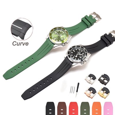 現貨熱銷-20mm 21mm 22mm 彎曲端錶帶, 用於勞力士潛水黑綠水鬼系列矽膠錶帶高檔 TPU 手錶手鍊