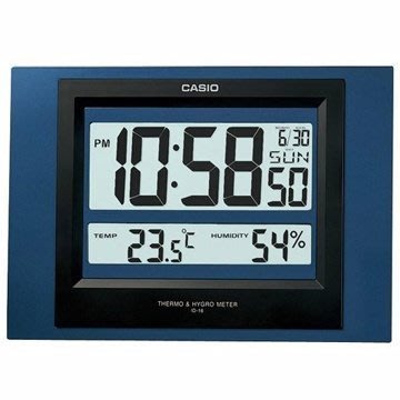 CASIO CLOCK 數位溫度顯示掛鐘/座鐘兩用-藍黑 型號:ID-16S-2DF【神梭鐘錶】