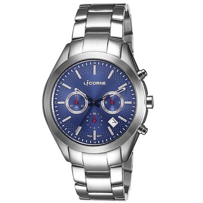 [時間達人]LICORNE力抗錶 撼動系列 鋼帶 藍寶石水晶鏡面 防水 經典工藝三眼手錶 (銀/藍 LT138MWNI)