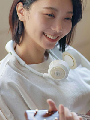 日本wfan無葉掛脖風扇小型掛脖子便攜式掛頸懶人迷你隨身兒童充電-西瓜鈣奶