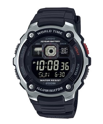 【CASIO 專賣店】AE-2000W-1B 數位電子錶款，大型螢幕顯示數字外，有獨特迷你世界地圖增加錶面樂趣