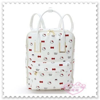 ♥小公主日本精品♥ Hello Kitty 方型後背包 休閒包 後背背包 手提包 蝴蝶結 滿版圖案 42209706