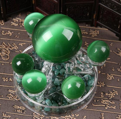 正品原石綠色貓眼石球七星陣擺件天然綠水晶碎石球擺設熱心小賣家
