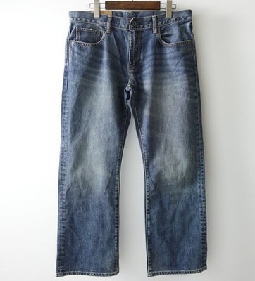 美國休閒品牌 GAP 1969 藍系仿舊刷紋 直筒 牛仔褲 33腰