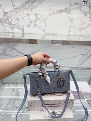 免運【一品香包】Dior 牛仔五金橫款戴妃包 手提包單肩包 兩根包帶 最新爆款 配盒