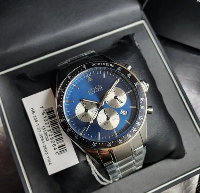HUGO BOSS Trophy 藍色面錶盤 銀色不鏽鋼錶帶 石英 三眼計時 男士手錶 1513630