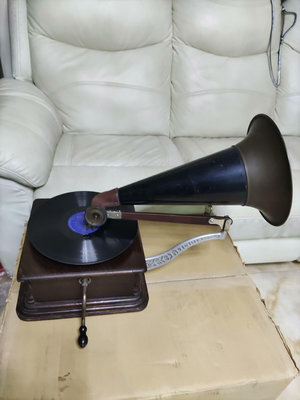 1897年美國產哥倫比亞發條唱片機古董手搖留聲機