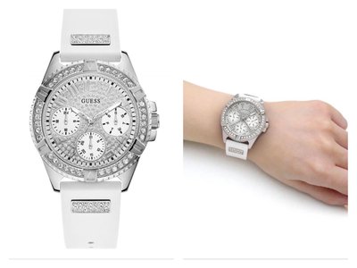 GUESS女士手錶白色矽膠錶帶 石英 三眼腕錶W1160L4（U1160L4)