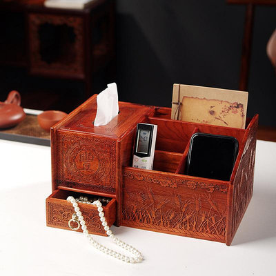 星星館 紅木紙巾盒桌面抽紙盒家用客廳餐廳茶幾中式多功能遙控器收納盒qs