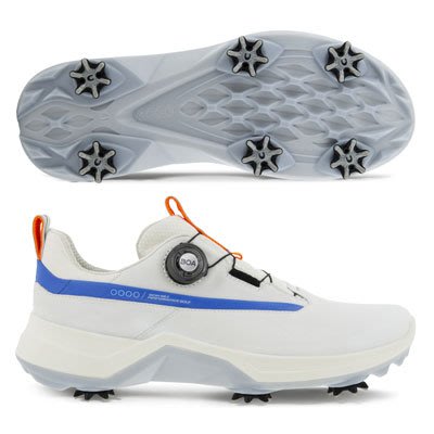 (易達高爾夫)全新原廠ecco BIOM G5 BOA 白/水藍色 男仕 有釘 高爾夫球鞋