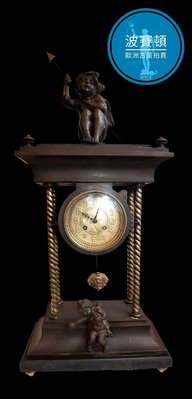【波賽頓-歐洲古董拍賣】歐洲/西洋古董 法國古董 拿破崙三世風格 大型老青銅丘比特天使機械全青銅壁爐座鐘  (尺寸：高68×寬30×深16公分)(時鐘運作正常)