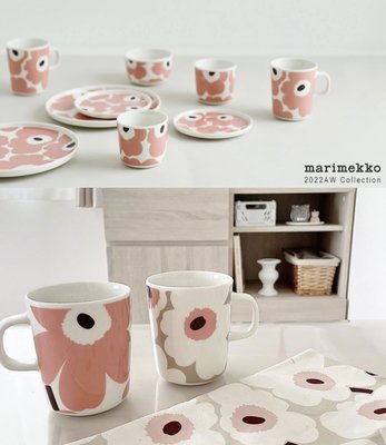 下殺-馬克杯Marimekko 日本限定珊瑚粉unikko手握杯馬克杯圓盤碗~特賣