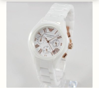 原廠正品EMPORIO ARMANI亞曼尼手錶(AR1417)羅馬刻度白色陶瓷錶帶 石英 三眼計時女士手錶 AR1417 亞曼尼腕錶（現貨加預購)