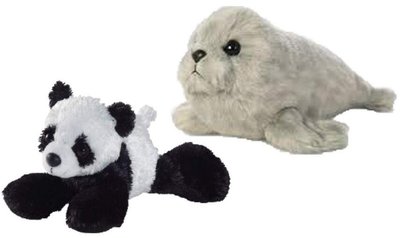 7777A 歐洲進口 限量品 可愛海豹熊貓組合娃娃動物超萌海豹小貓熊抱枕絨毛玩偶毛絨娃娃擺設玩具送禮禮物
