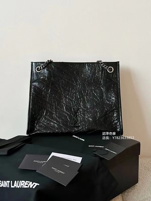 二手正品 YSL 聖羅蘭 NIKI Shopping bag 黑色銀鏈肩背包 斜跨包 購物袋 577998