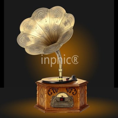 INPHIC-老式電唱機留聲機復古黑膠唱片機 重低音炮純銅喇叭CD機 收音機