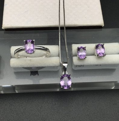 【紫水晶套組】天然紫水晶項鍊戒指耳環 薰衣草紫優雅浪漫