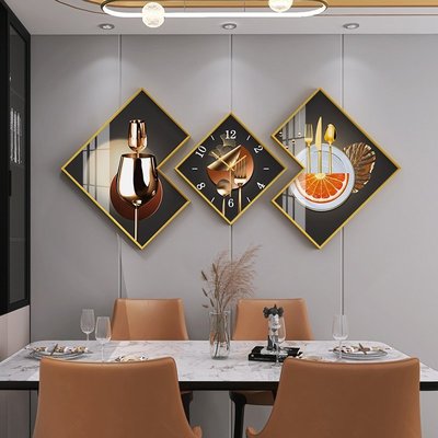 特賣-輕奢風餐廳裝飾畫墻面時鐘壁畫客廳飯廳背景墻掛畫現代簡約餐桌畫