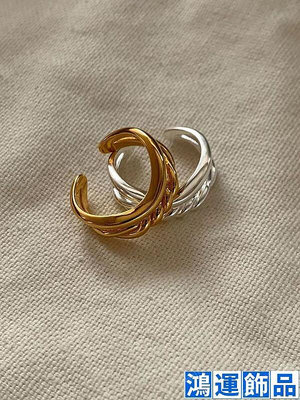 韓國925純銀個性鏤空打結線條雙層戒指ins冷淡風極簡食指戒子-鴻運飾品