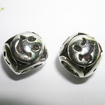 琥珀貓銀飾DIY【925純銀飾品】造型大孔圓珠~N9600~四面臉~一個