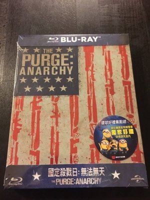 (全新未拆封)國定殺戮日:無法無天 The Purge : Anarchy 限量鐵盒版藍光BD(傳訊公司貨)限量特價