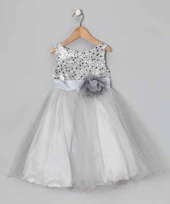 美國品牌Kid's Dream Silver Sequin Tulle A-Line Dress銀色亮片花朵洋裝3-4T