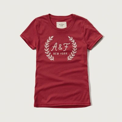 A&F 女生 logo 短袖t恤 短t 紅色 AF Abercrombie Fitch BUYSOME 正品 D018