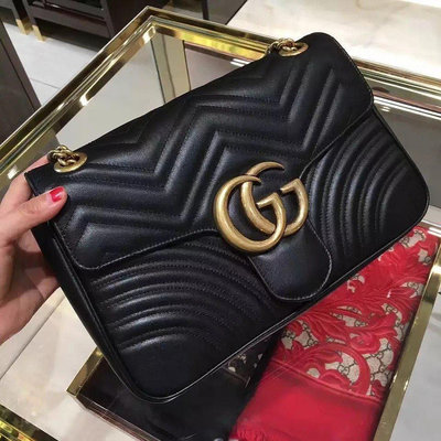 2018最新優惠Gucci GG MARMONT 20 APOLLO 443496 黑色 大款金鍊肩背包