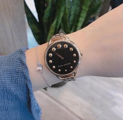 MARC BY MARC JACOBS 黑色錶盤 玫瑰金色不鏽鋼錶帶 石英 女士手錶 MJ3495
