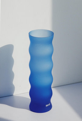 日本中古菅原硝子sugahara 藍色磨砂玻璃花瓶