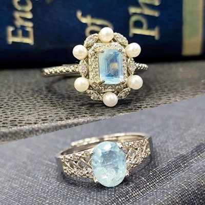 英國帶回英國Harrods天然巴西海藍寶水晶公主方切割自然主義925純銀戒指指環