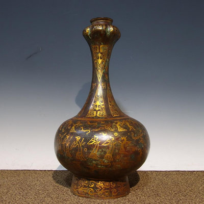 青銅——錯金銘文蒜頭瓶直徑22cm高42cm重8斤11400