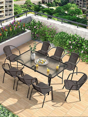 紫葉茶桌椅組合戶外庭院茶臺陽臺茶桌室外露臺茶幾簡約家用玻璃桌