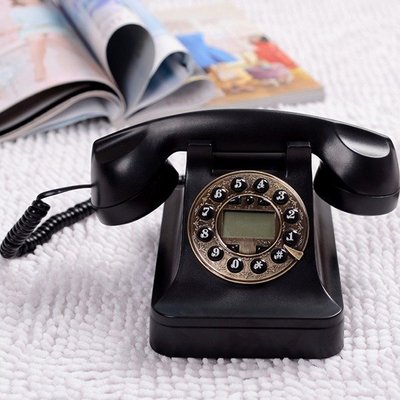 5Cgo 【批發】含稅會員有優惠 35466976229 歐式仿古老式電話機復古電話座機古董黑金鋼 按鍵撥號電話