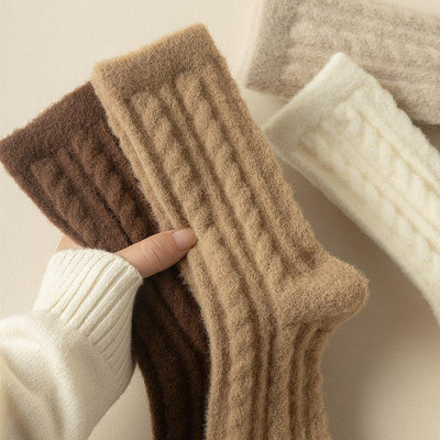 襪子女中筒冬季加絨加厚保暖雙面澳絨長款毛絨睡眠超厚地板月子襪