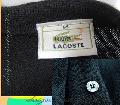 ♛ 黑貓姊vintage潮流古著♛㊕㊝日本帶回古董LACOSTE歐風素面90年代鱷魚牌復古有個性純羊毛開襟外套(韓國製)