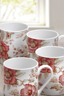 《齊洛瓦鄉村風雜貨》英國Royal Worcester 紅玫瑰馬克杯 咖啡杯一組四個