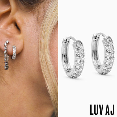 LUV AJ 好萊塢潮牌 銀色小圓耳環 簡約鑲鑽耳環 BABY PAVE HUGGIES