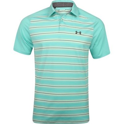 100%正品美國UNDER AMOUR當季最新款快速排汗條紋高爾夫POLO衫 藍綠色