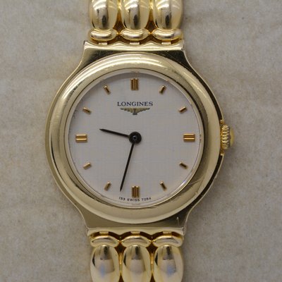 《寶萊精品》Longines 浪琴金乳白圓型石英女子錶