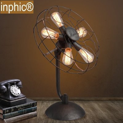 INPHIC-復古工業風電風扇檯燈愛迪生燈書房個性工程裝飾檯燈