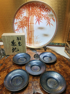 新 日本富貴堂銅杯托，純銅茶托，銅茶杯托，銅茶杯墊，紫金色錘紋，